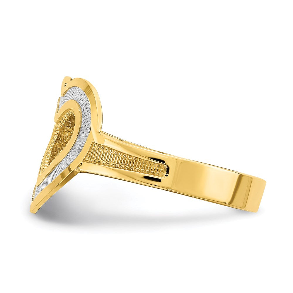 14k yellow gold and rhodium diamond cut heart ring k2077