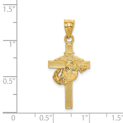 14k Yellow Gold Marine Corps Cross Pendant