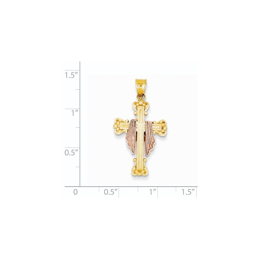 14k Two-tone Gold Draped Cross Pendant