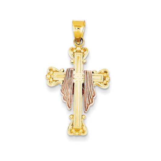 14k Two-tone Gold Draped Cross Pendant