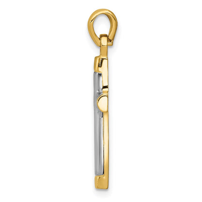 14k Yellow & Rhodium Gold w/Rhodium Cross Pendant