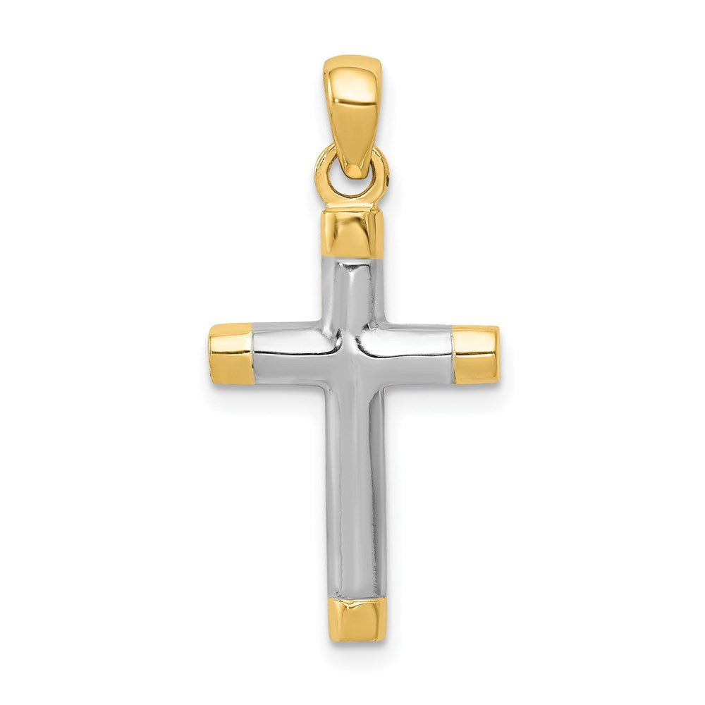 14k Yellow & Rhodium Gold w/Rhodium Cross Pendant