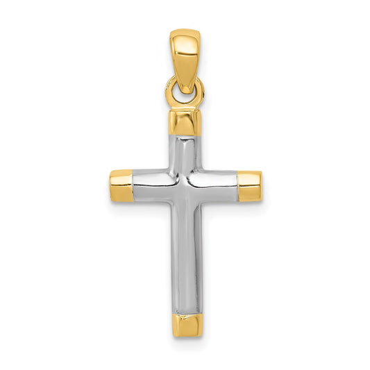 14k Yellow & Rhodium Gold w/Rhodium Cross Pendant