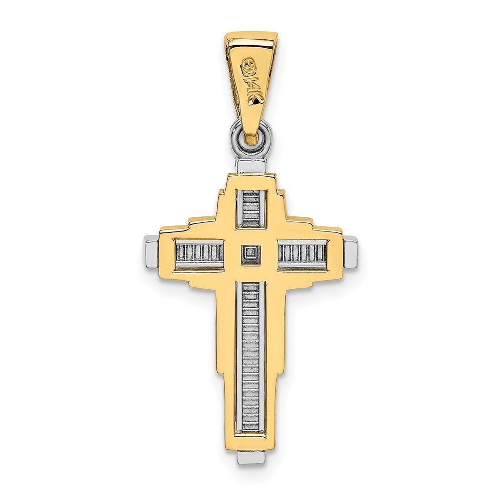 14k Two-tone Gold Beaded Cross Pendant
