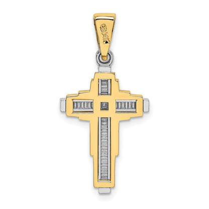 14k Two-tone Gold Beaded Cross Pendant