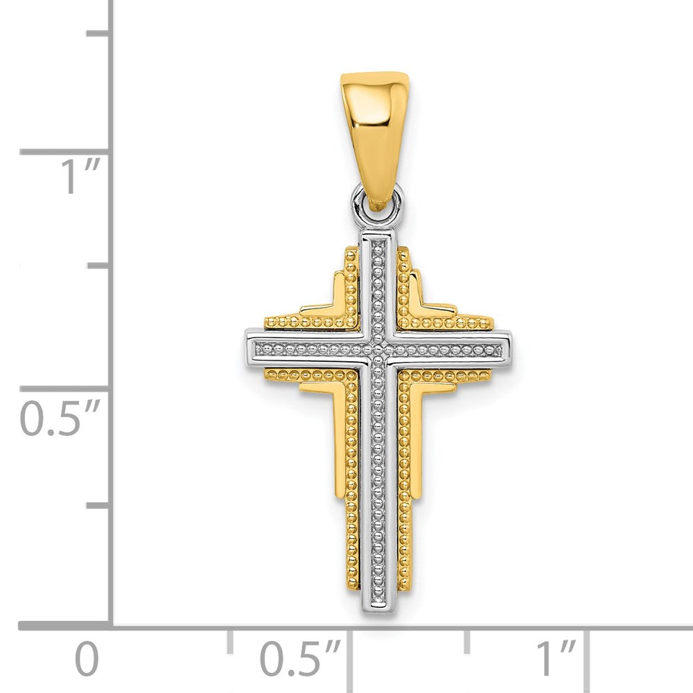 14k Two-tone Gold Beaded Cross Pendant