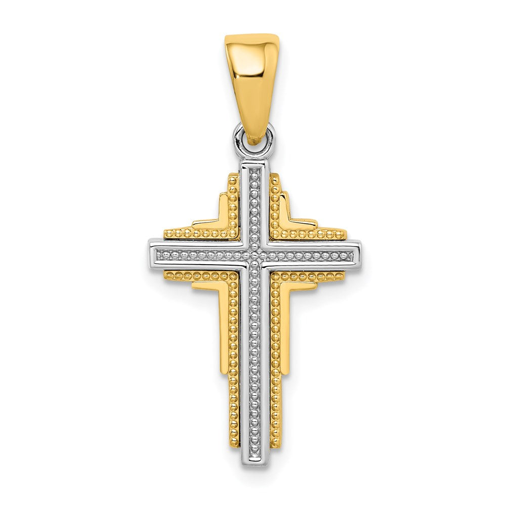 14k Two-tone Gold Beaded Cross Pendant