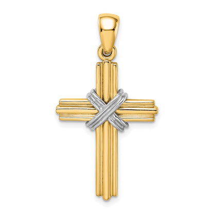 14k Yellow & Rhodium Gold w/Rhodium Passion Cross Pendant