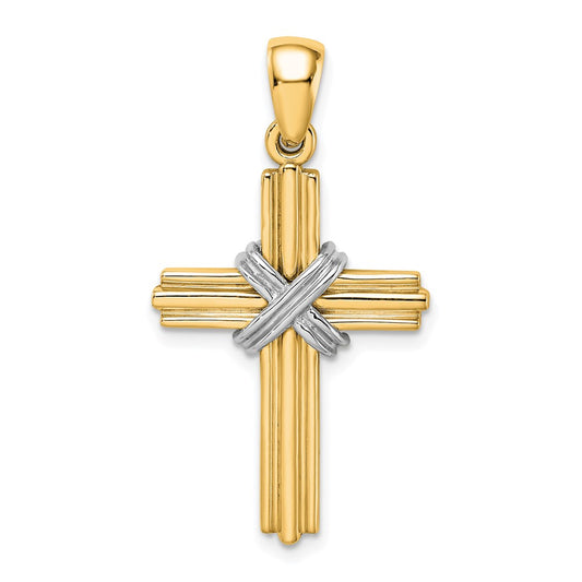 14k Yellow & Rhodium Gold w/Rhodium Passion Cross Pendant