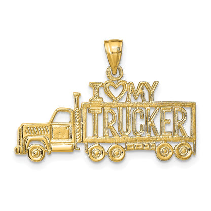 14k Yellow Gold I LOVE MY TRUCKER Truck Pendant