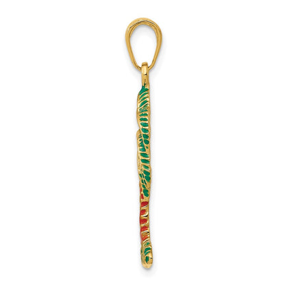 14k Yellow Gold Enameled Palm Tree Pendant