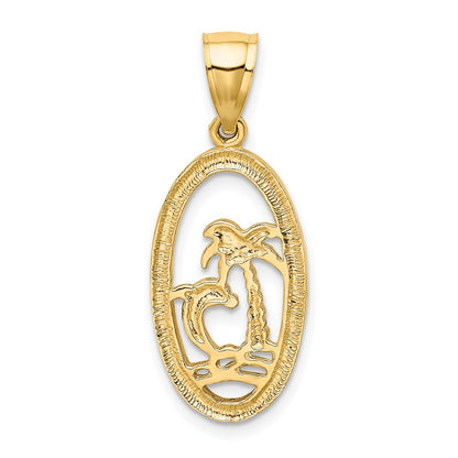 14k Yellow Gold Dolphin and Palm Tree Pendant