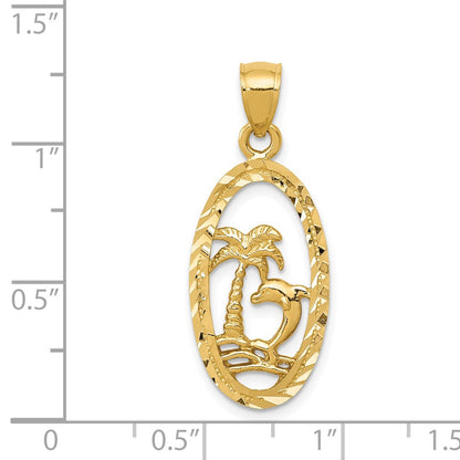 14k Yellow Gold Dolphin and Palm Tree Pendant