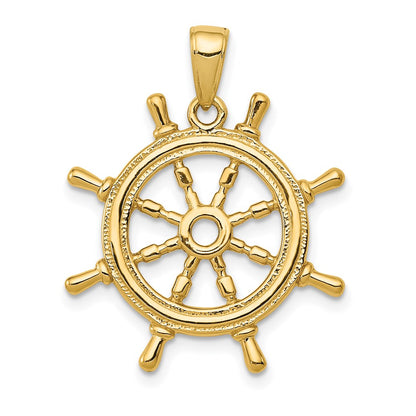 14k Yellow Gold  3D Ships Wheel Pendant