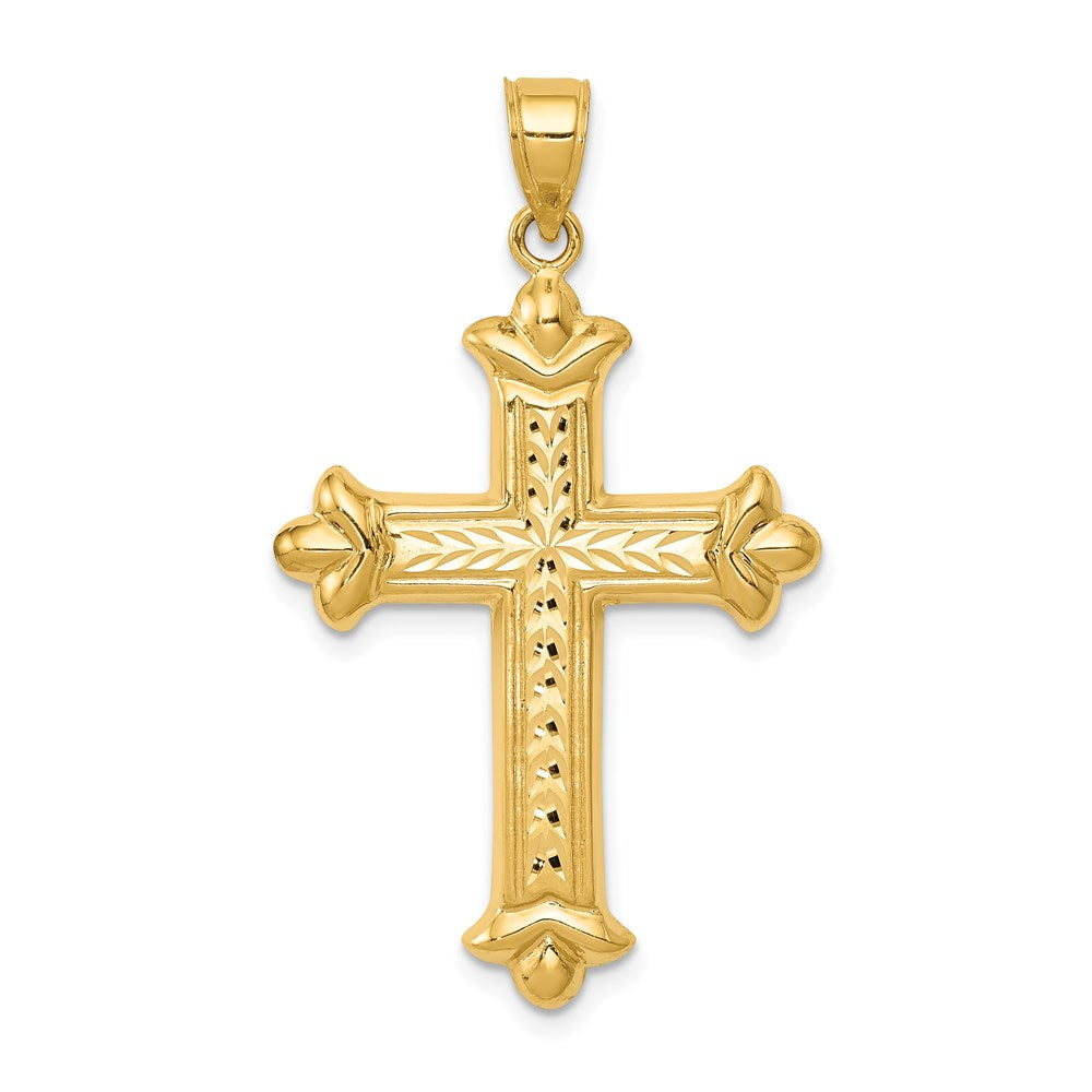 14k Yellow Gold Reversible Diamond-cut Cross Pendant