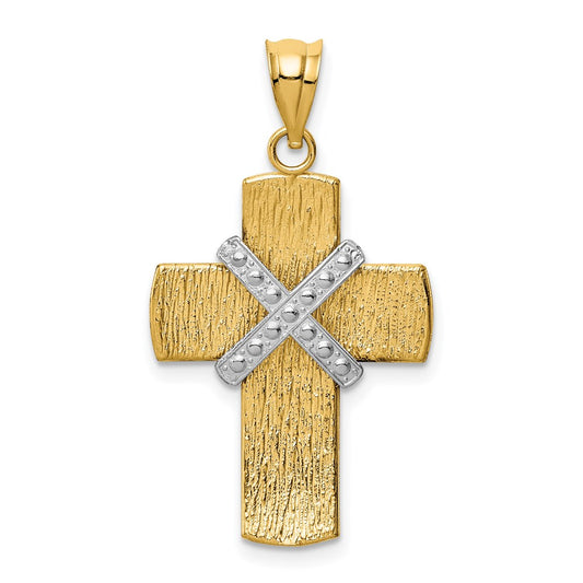 14k Two-tone Gold Diamond-cut Cross Pendant