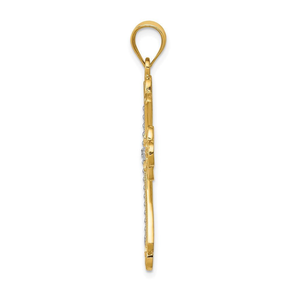 14k Yellow & Rhodium Gold w/Rhodium Budded Cross Pendant