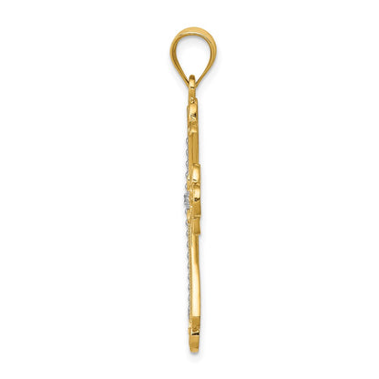 14k Yellow & Rhodium Gold w/Rhodium Budded Cross Pendant