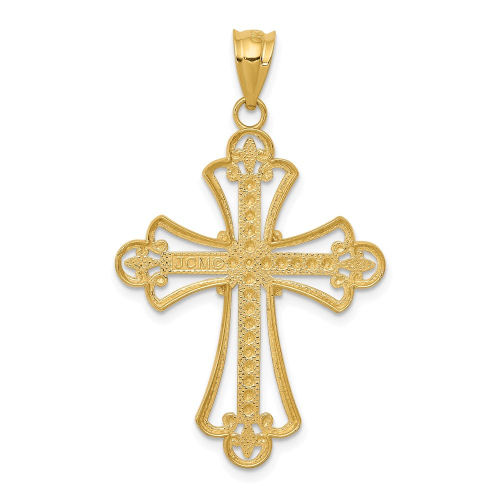 14k Yellow & Rhodium Gold w/Rhodium Budded Cross Pendant