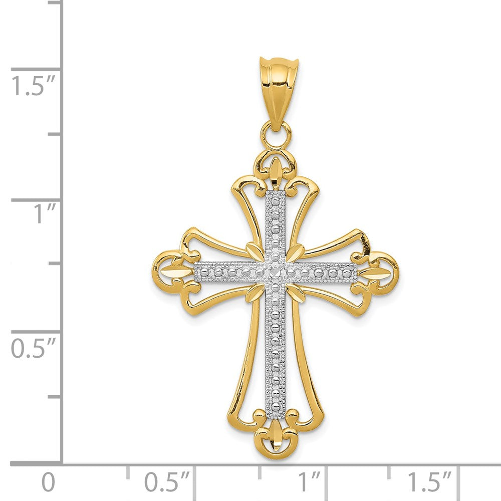 14k Yellow & Rhodium Gold w/Rhodium Budded Cross Pendant