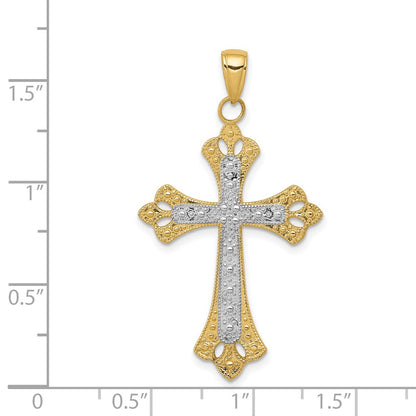 14k Yellow & Rhodium Gold w/Rhodium Textured Cross Pendant