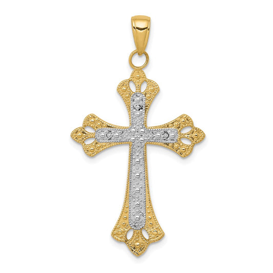 14k Yellow & Rhodium Gold w/Rhodium Textured Cross Pendant