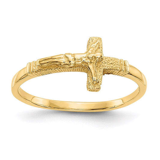 14k yellow gold satin finish childs crucifix ring k3847
