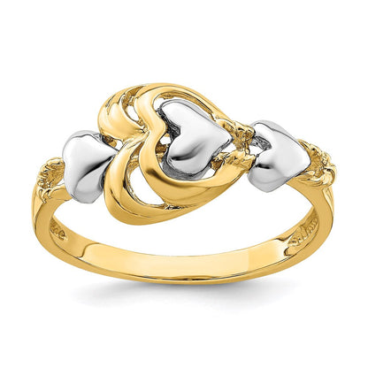 14k two tone gold hearts ring k3874