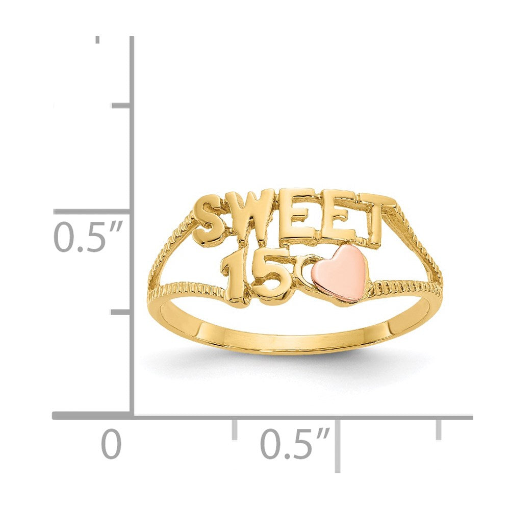 14k two tone gold sweet 15 heart ring k3884