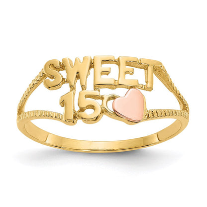 14k two tone gold sweet 15 heart ring k3884