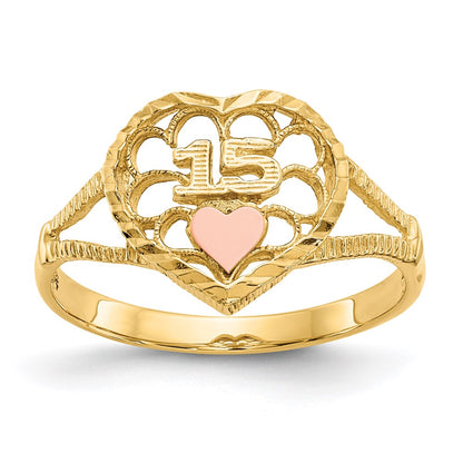 14k two tone gold real diamond cut 15 heart ring k3886