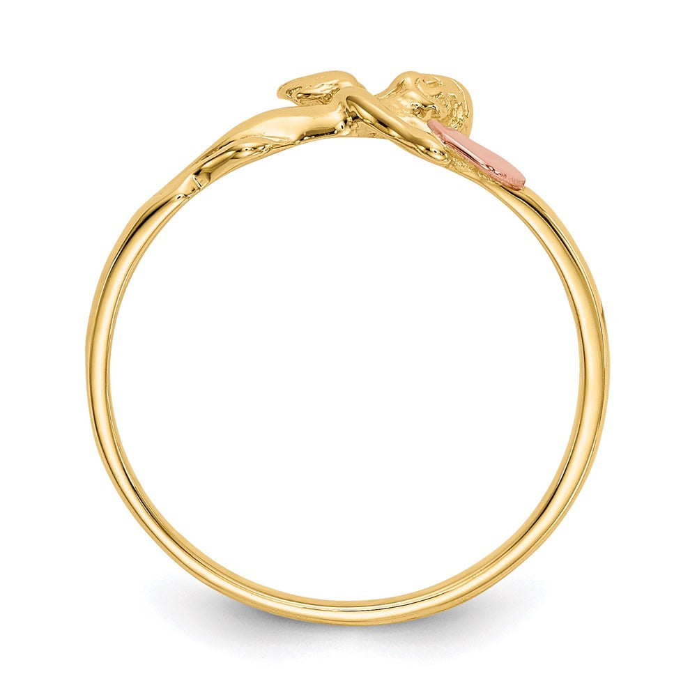 14k two tone gold angel satin heart ring k3891