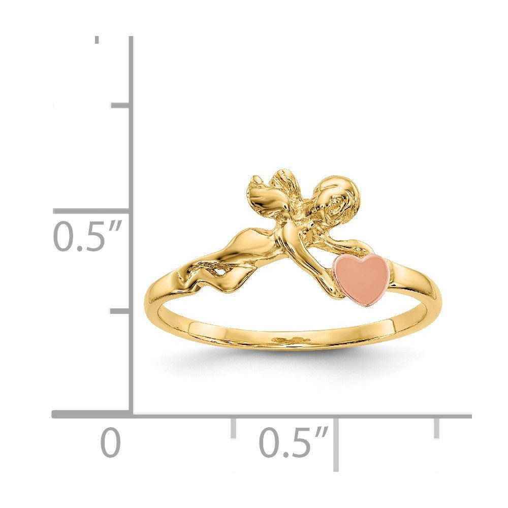 14k two tone gold angel satin heart ring k3891