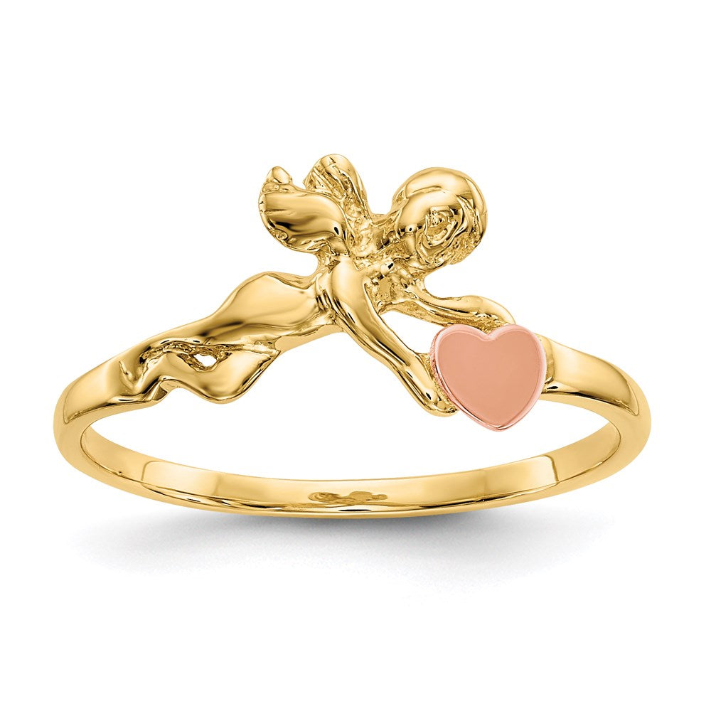 14k two tone gold angel satin heart ring k3891