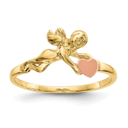 14k two tone gold angel satin heart ring k3891