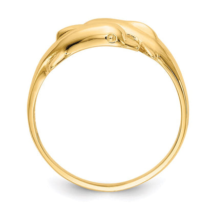 14k yellow gold double dolphin ring k3922
