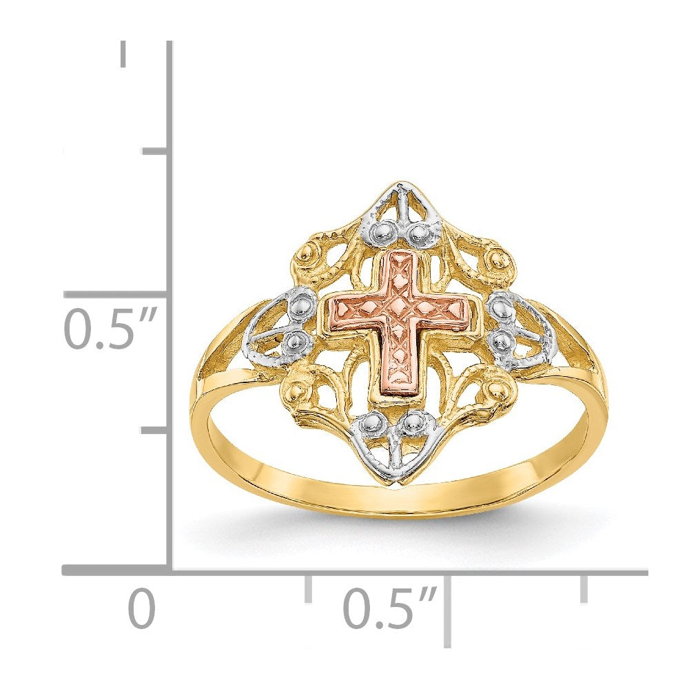 14k two tone gold w white rhodium cross ring k3944