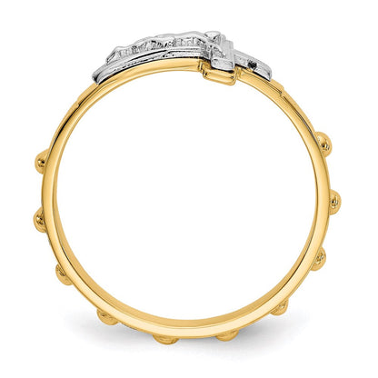 14k two tone gold crucifix rosary ring k3967