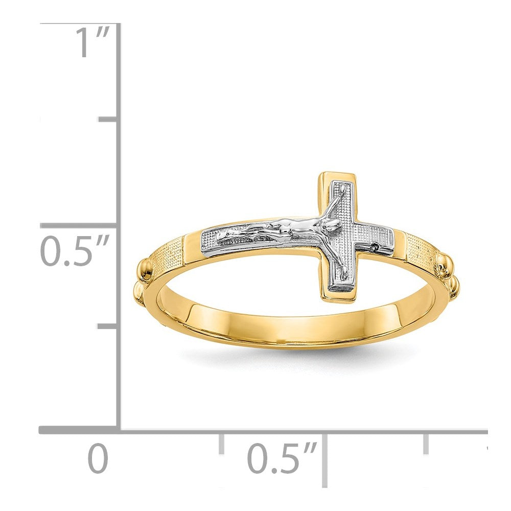14k two tone gold crucifix rosary ring k3967