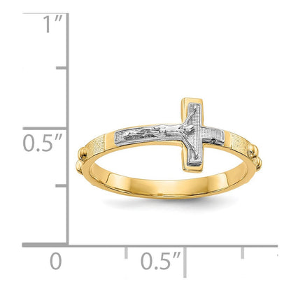 14k two tone gold crucifix rosary ring k3967