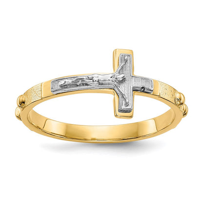 14k two tone gold crucifix rosary ring k3967