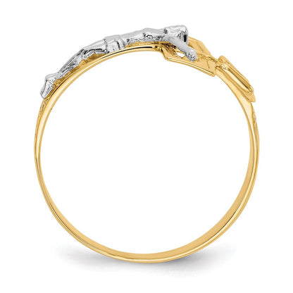 14k two tone gold crucifix mens ring k3971
