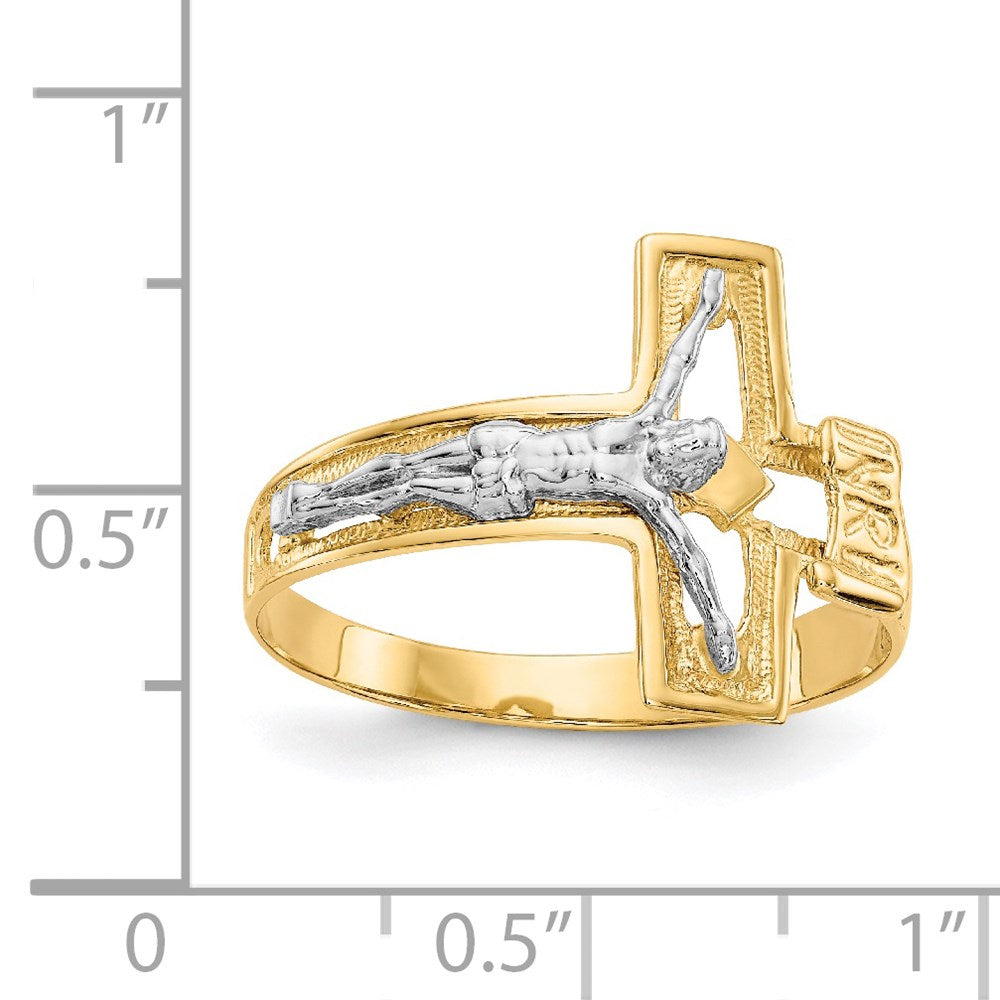 14k two tone gold crucifix mens ring k3971