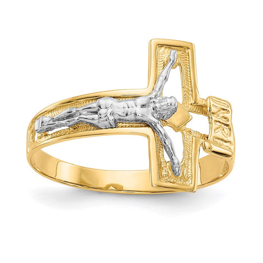 14k two tone gold crucifix mens ring k3971