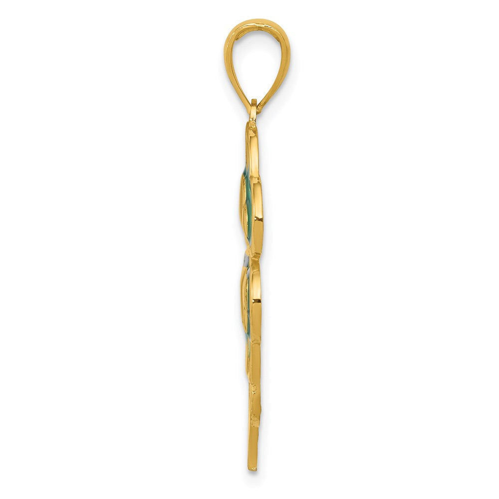 14k Yellow Gold 4-Leaf Clover Pendant with Enameled Tips Pendant