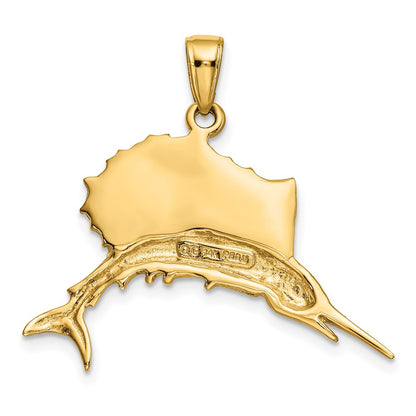 14k Yellow & Rhodium Gold w/Rhodium Sailfish Pendant