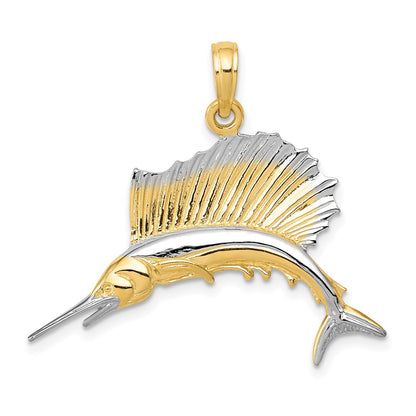 14k Yellow & Rhodium Gold w/Rhodium Sailfish Pendant