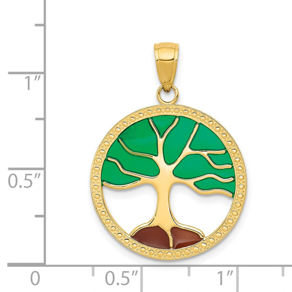 14k Yellow Gold Enameled Tree of Life Pendant