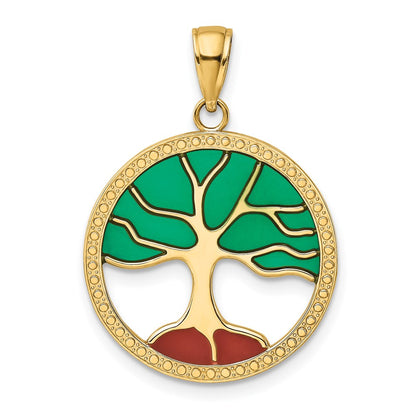 14k Yellow Gold Enameled Tree of Life Pendant