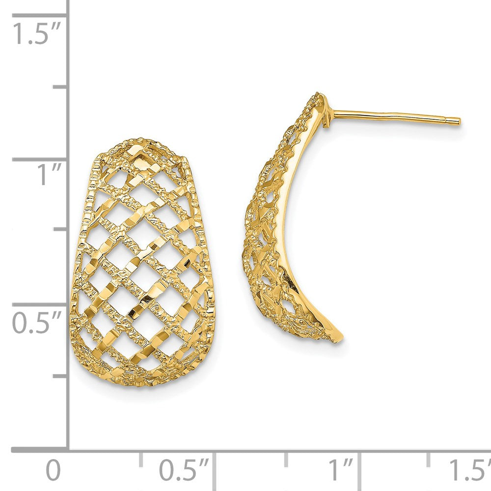 14k Yellow Gold Diamond-Cut Basket Weave J-Hoop Post Earrings